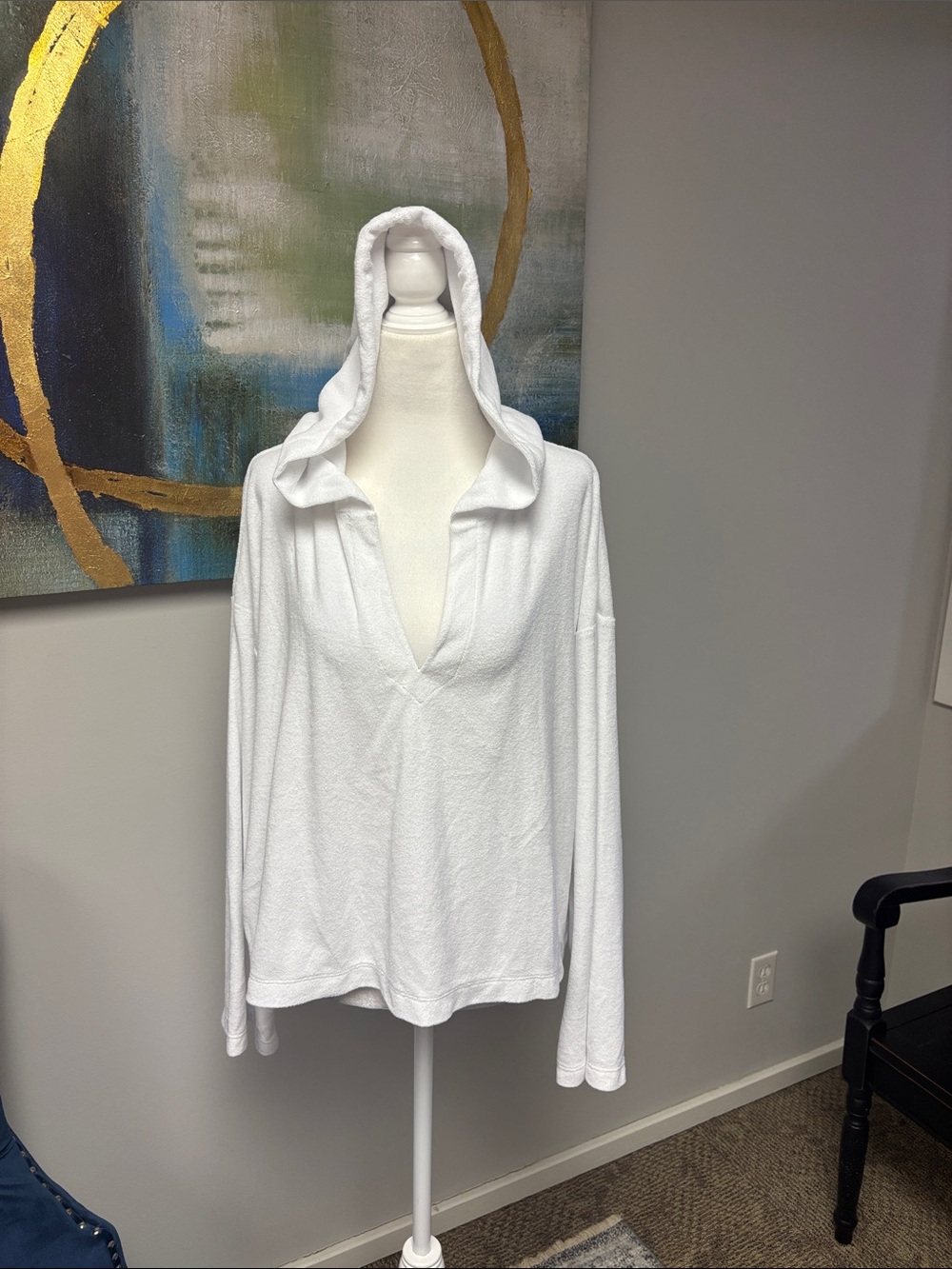 J. Crew White Hooded V-Neck Pullover